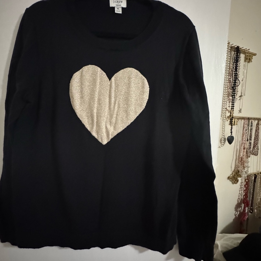 J. Crew Black Long Sleeve Top with Gold Heart